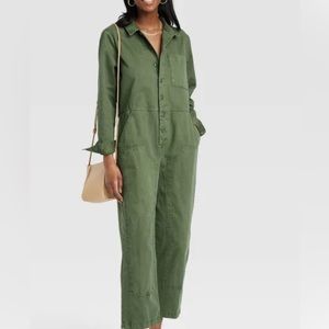 Women's Long Sleeve Button-Front Boilersuit - Universal‎ Thread Green New